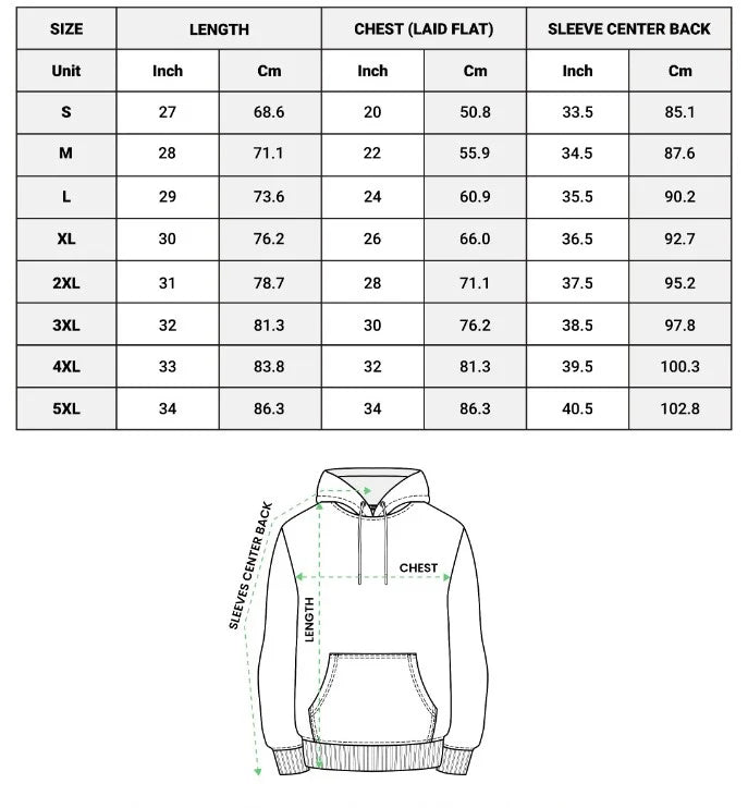 Hoodie Size Chart